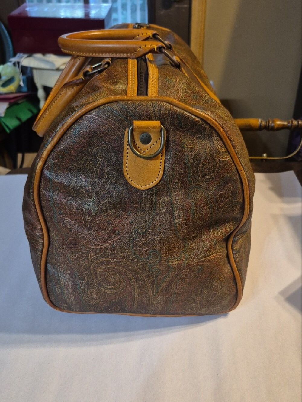 Etro Authentic Paisley Leather-Trim Weekender Travel Bag - Picture 4 of 11